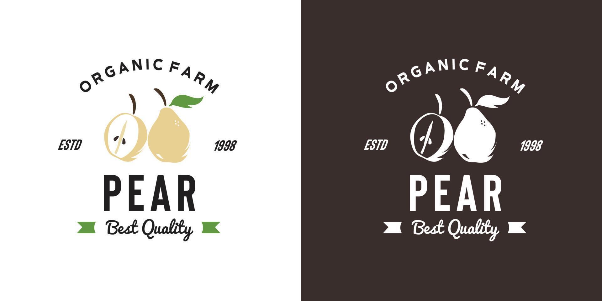 Vintage Birnenfrucht-Logoillustration passend für Obstladen und Obstbauernhof vektor