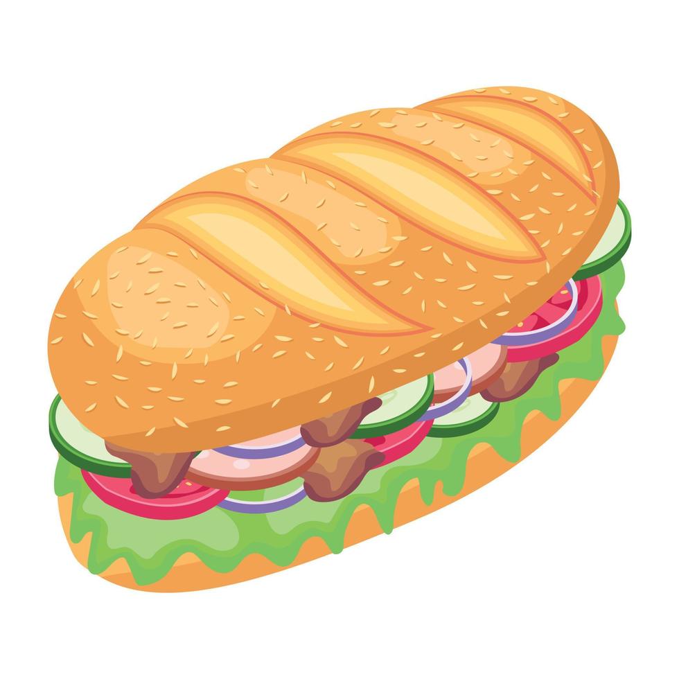 Schnappen Sie sich dieses isometrische Icon-Design des Sub-Burgers vektor