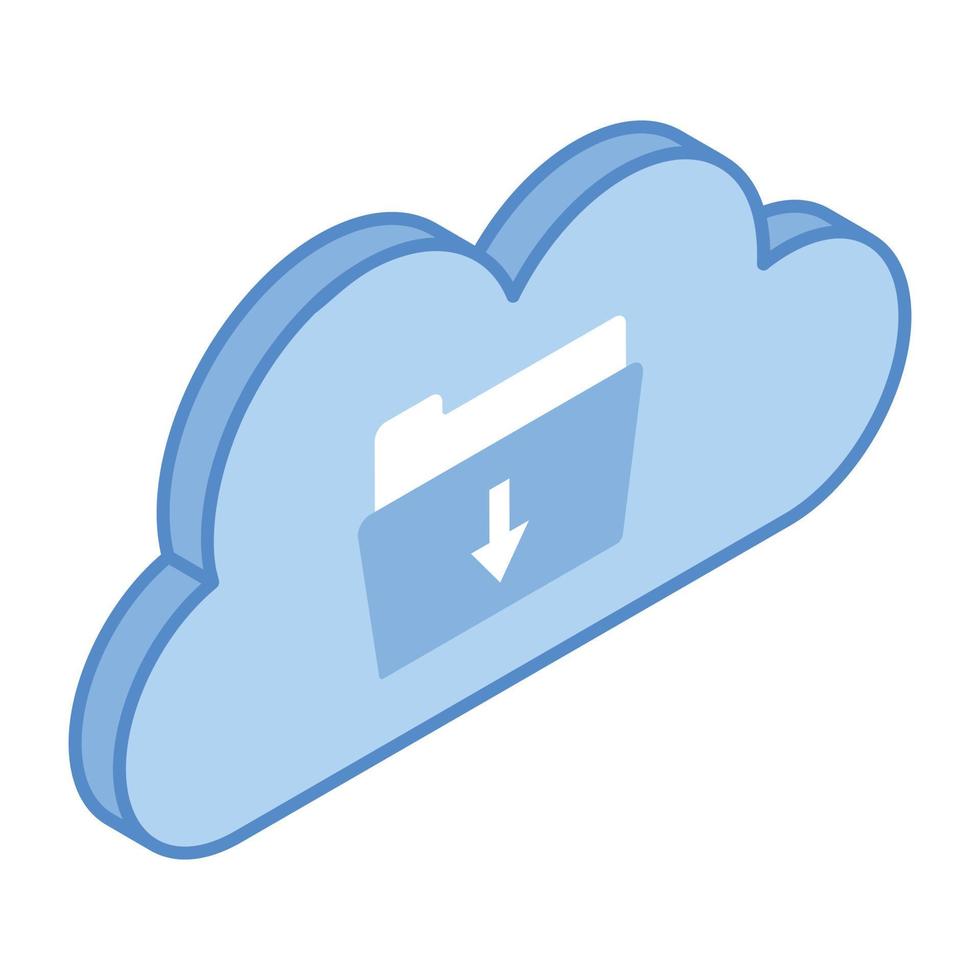 Datendownload, ein isometrisches Symbol des Cloud-Ordners vektor