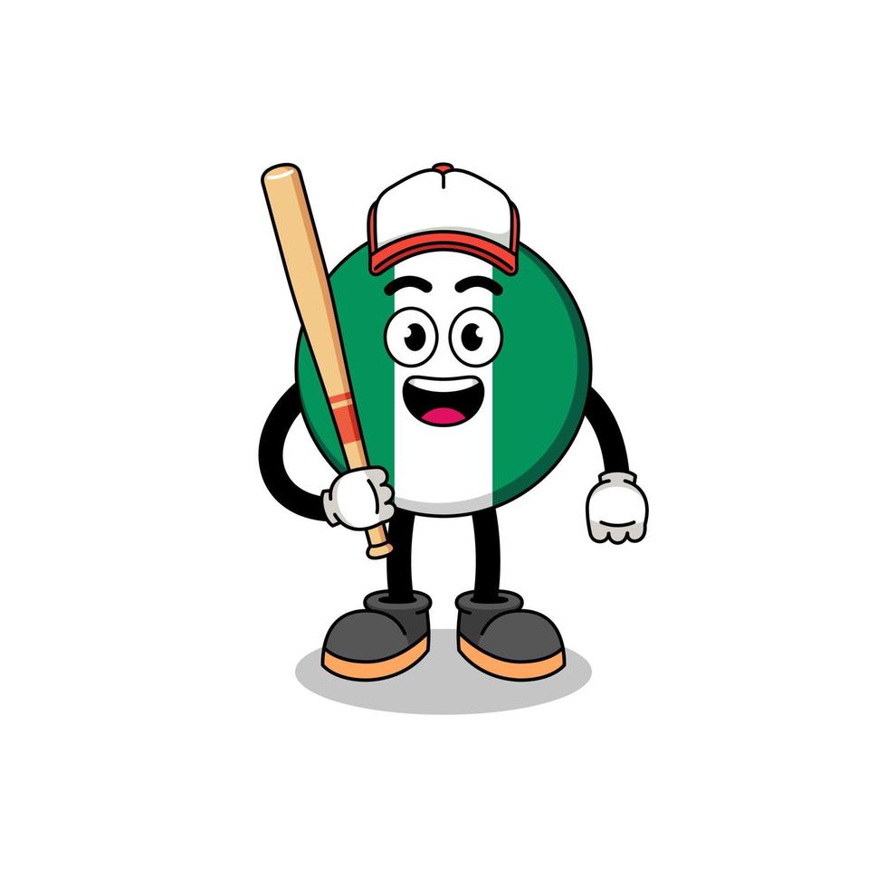 Nigeria-Flaggen-Maskottchen-Karikatur als Baseballspieler vektor