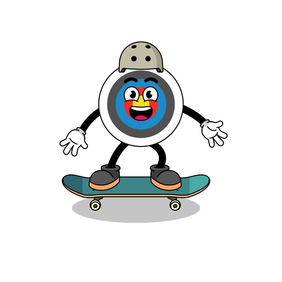 Bogenschießen-Zielmaskottchen, das ein Skateboard spielt vektor