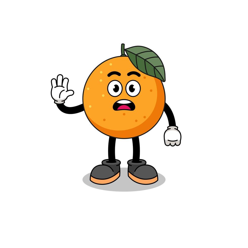 orange frukt tecknad illustration gör stop hand vektor