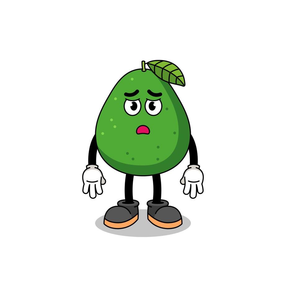 avokado frukt tecknad illustration med sorgligt ansikte vektor