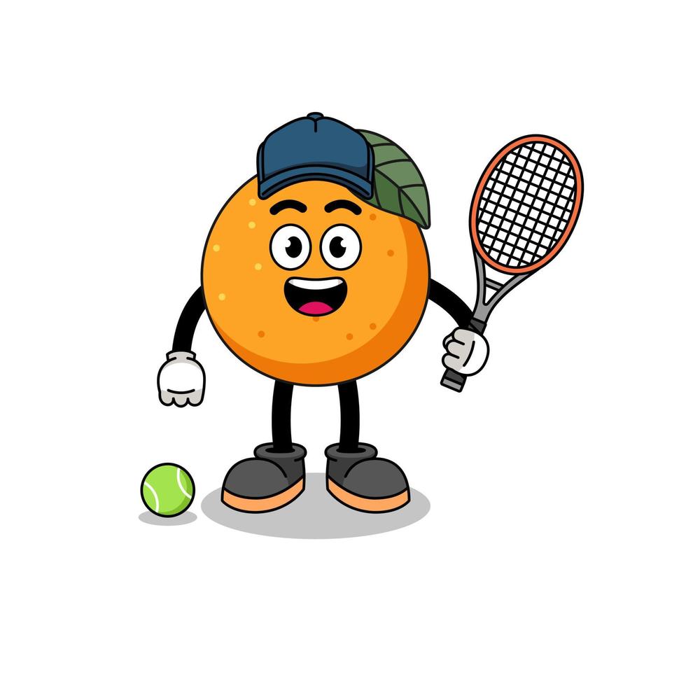 Orangenfruchtillustration als Tennisspieler vektor