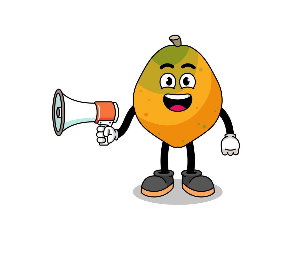 papaya-frucht-karikaturillustration, die megaphon hält vektor