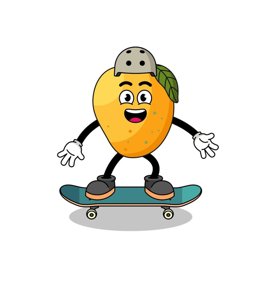 mango frukt maskot spelar en skateboard vektor