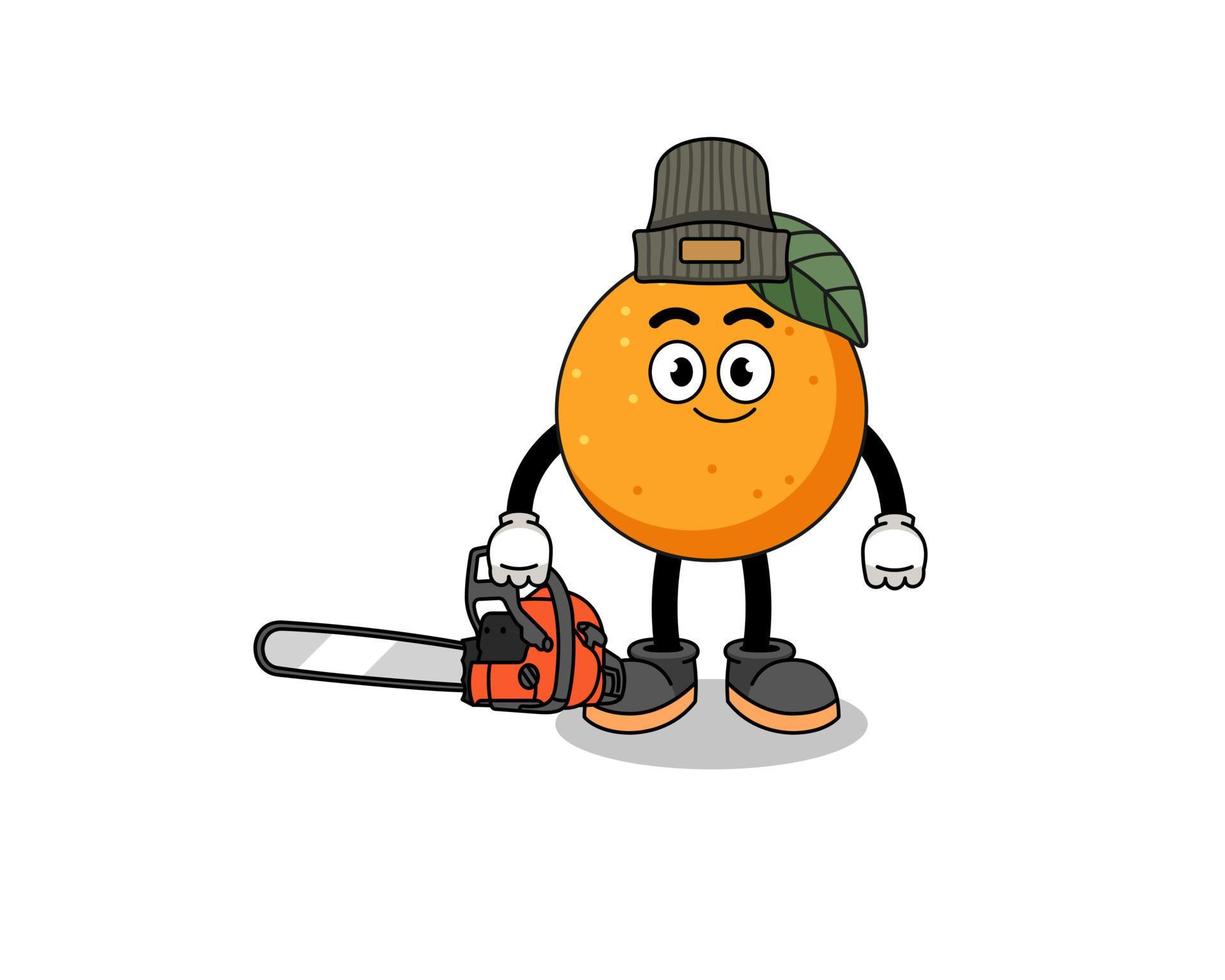 Orangenfrucht-Illustrationskarikatur als Holzfäller vektor