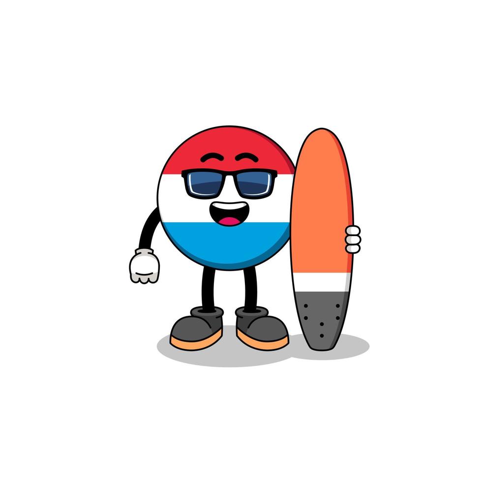 Maskottchen Cartoon von Luxemburg als Surfer vektor