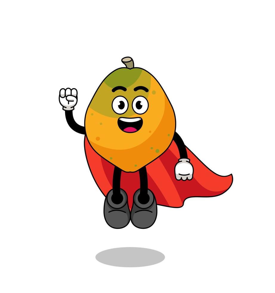 Papaya-Frucht-Cartoon mit fliegendem Superhelden vektor