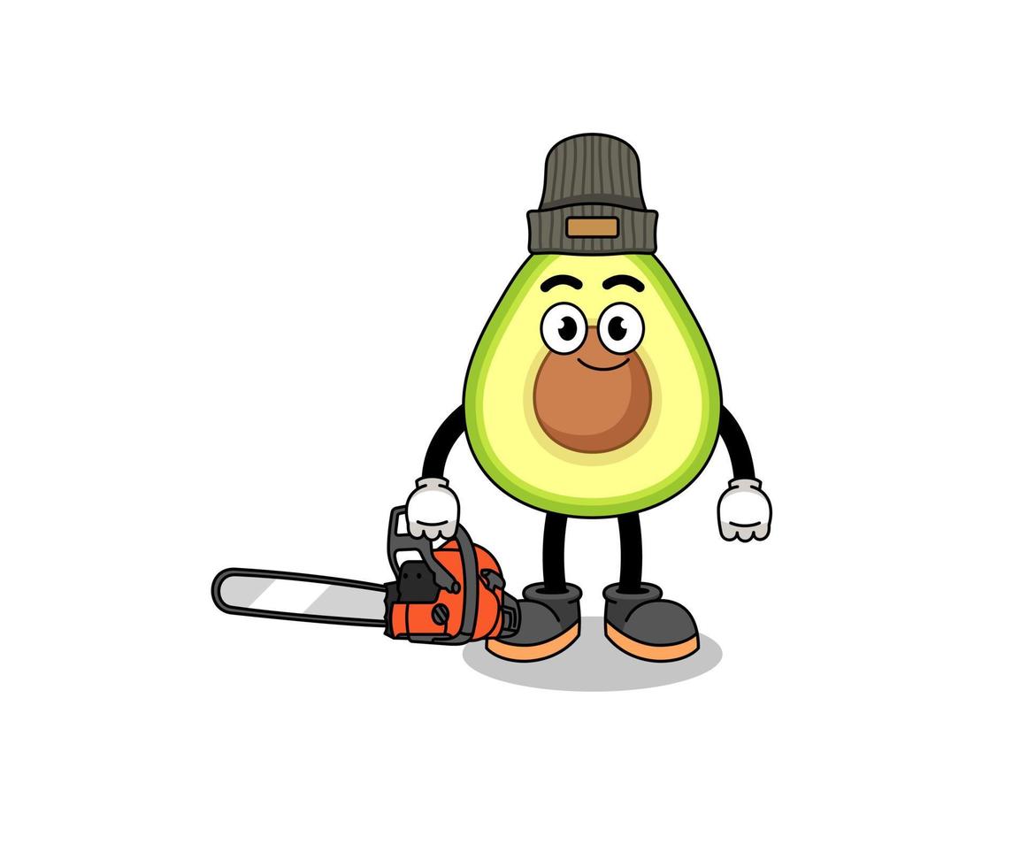 Avocado-Illustrationskarikatur als Holzfäller vektor