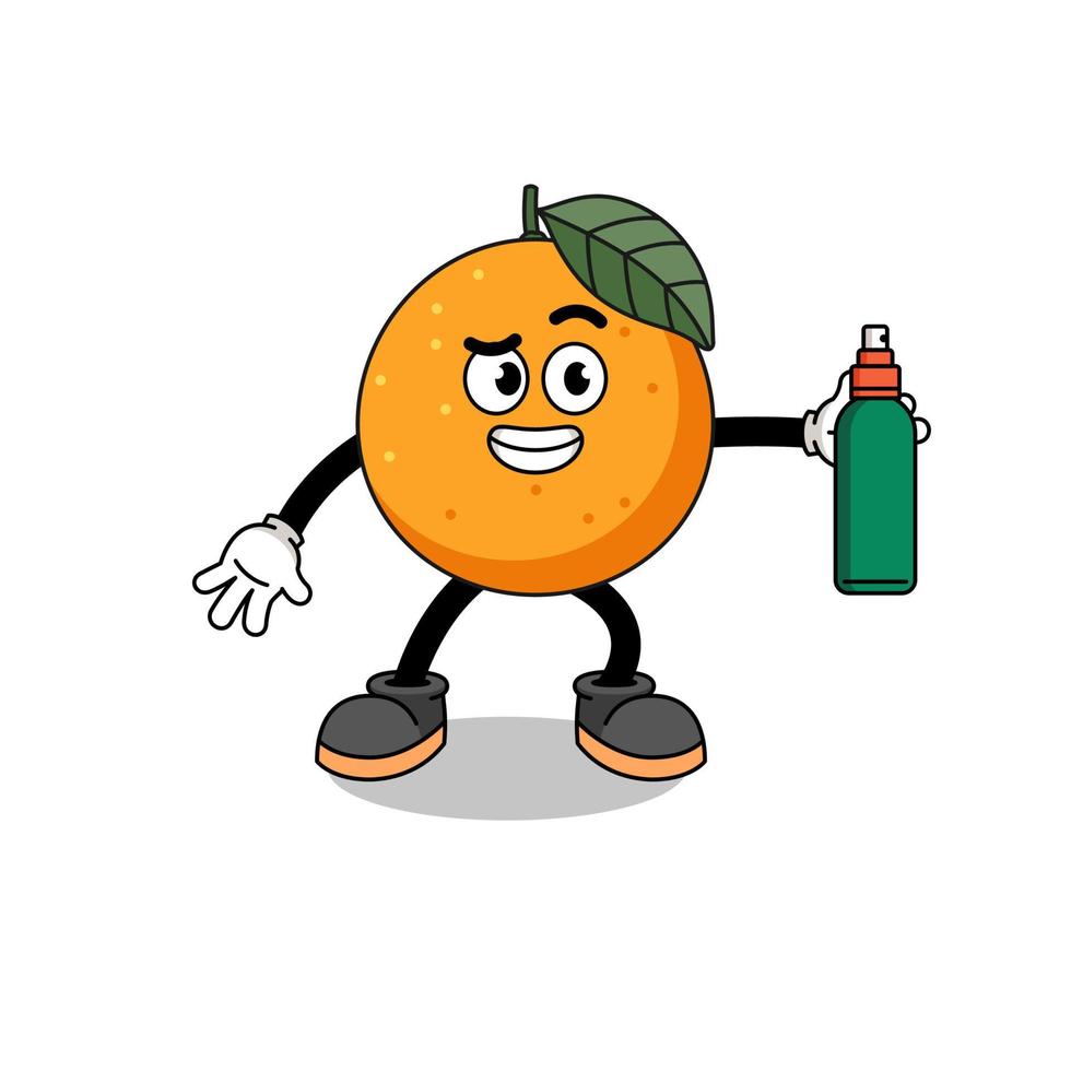 orange fruchtillustrationskarikatur, die mückenschutzmittel hält vektor