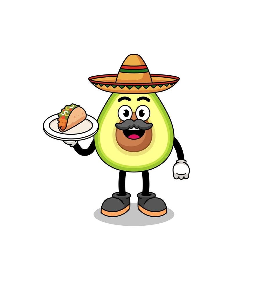 karaktär tecknad av avokado som en mexikansk kock vektor