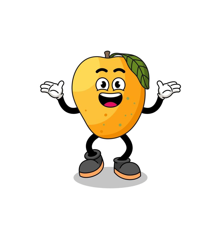 mangofruchtkarikatur, die mit glücklicher geste sucht vektor