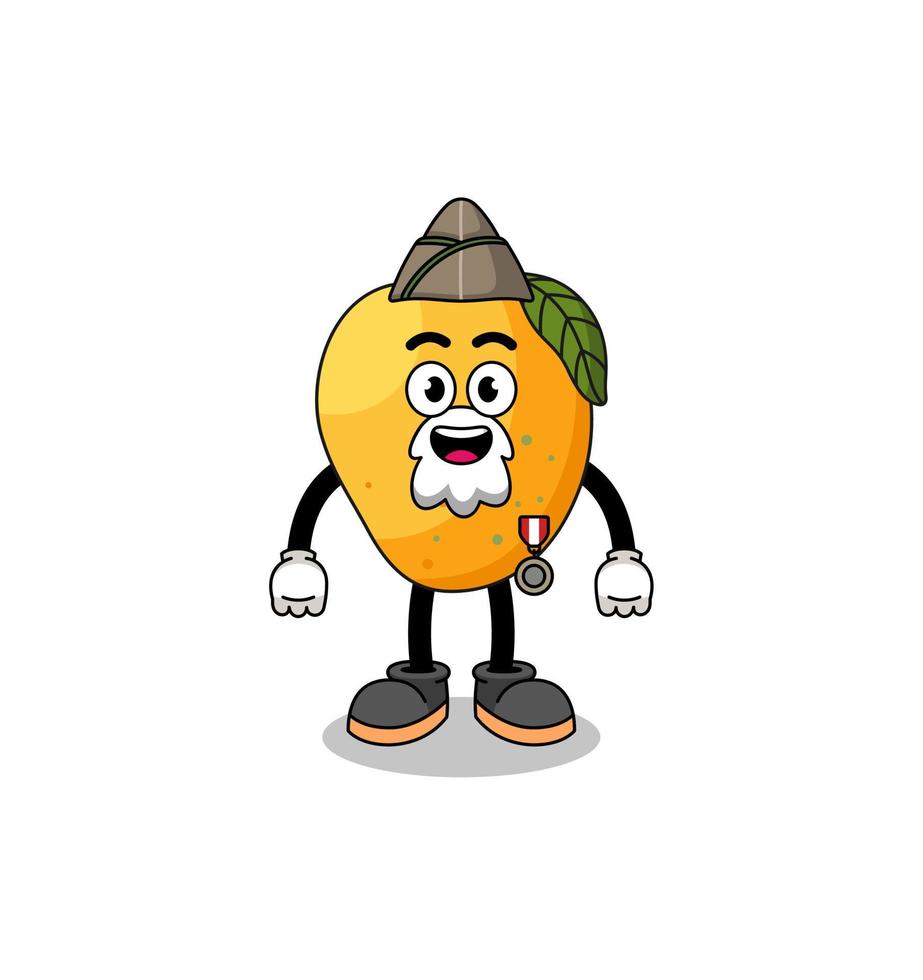 karaktär tecknad av mango frukt som en veteran vektor