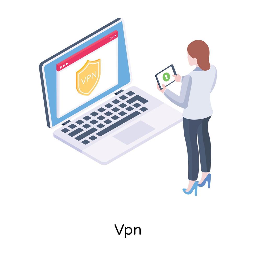 Website-Sicherheit, ein isometrisches Symbol von vpn vektor