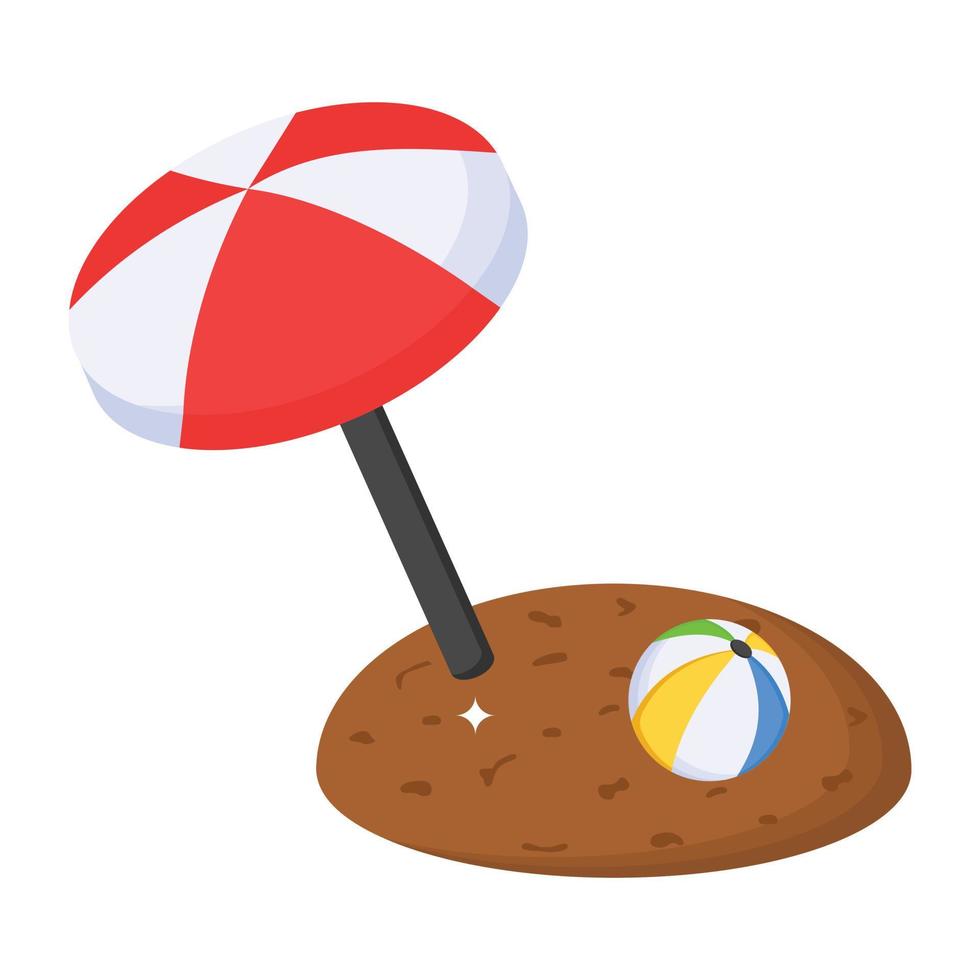 paraply och boll, en isometrisk ikon av stranden vektor