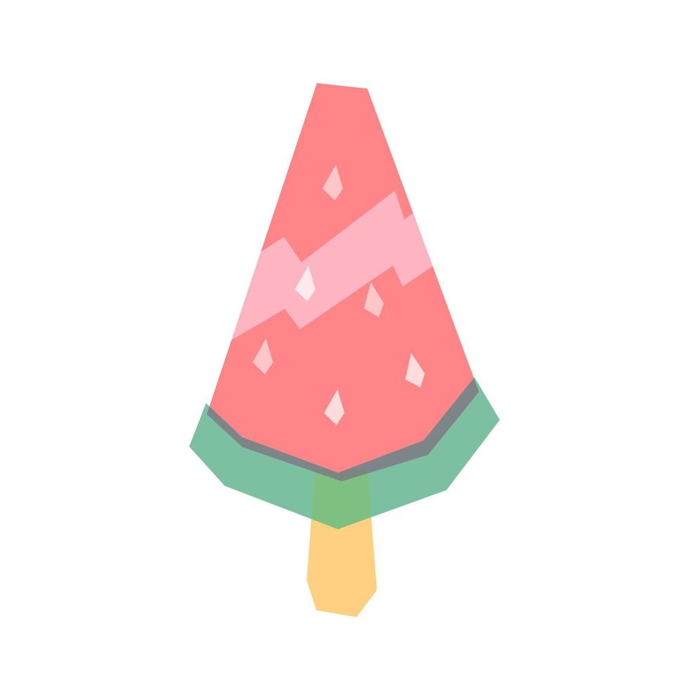 fryst vattenmelon glass på en träpinne. flerlager övertryck konstverk av frukt dessert, gröna och röda färger. vektor
