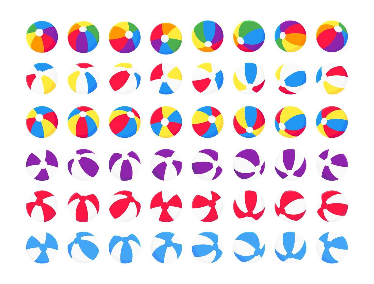 Aufblasbare Strandbälle stellen flache Designvektorillustrations-Ikonenzeichen ein, die auf weißem Hintergrund lokalisiert werden. vektor