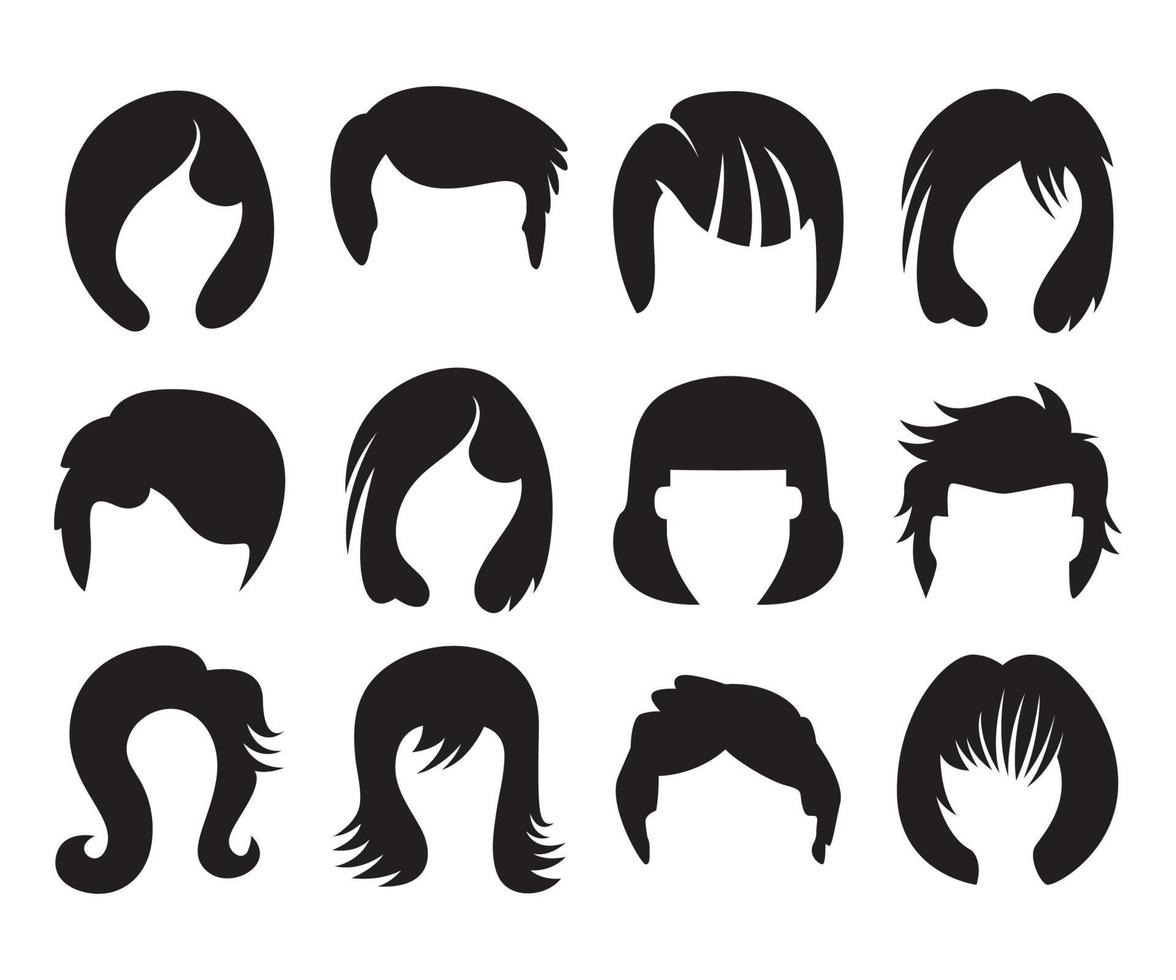 manliga och kvinnliga frisyr och peruk ikoner set vektor