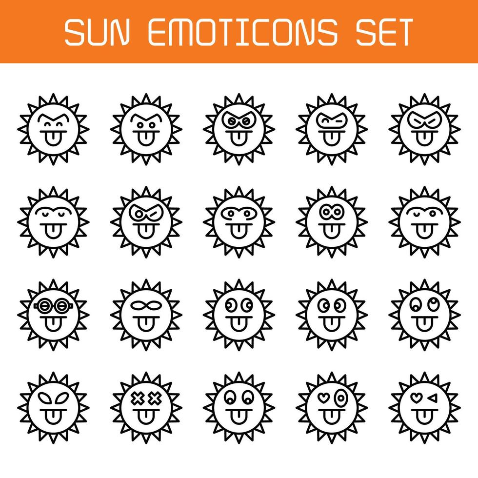 freche sonne emoticon zeilenillustration vektor