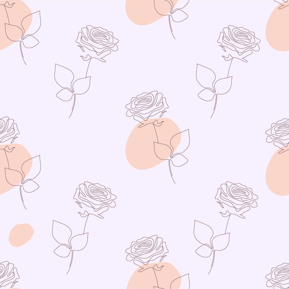 sömlösa blommönster. linjär blomma ros gren med abstrakta fläckar på vit bakgrund. vektor illustration. botanisk ritning för dekor, design, tryck, förpackningar, tapeter och textil