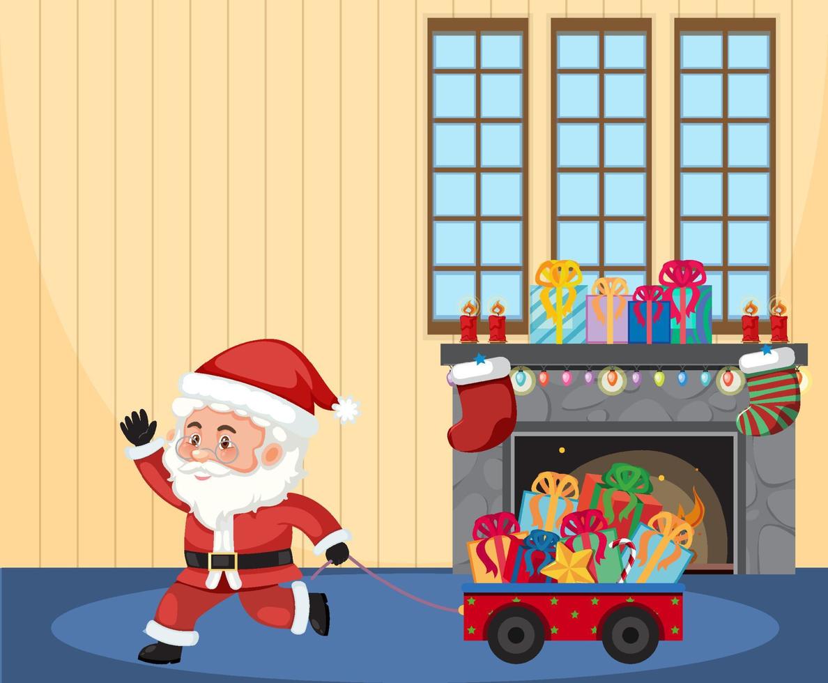 Weihnachtsthema mit Weihnachtsmann und Geschenken vektor
