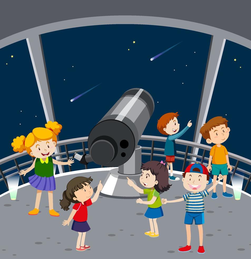 astronomiethema mit kindern, die sterne betrachten vektor