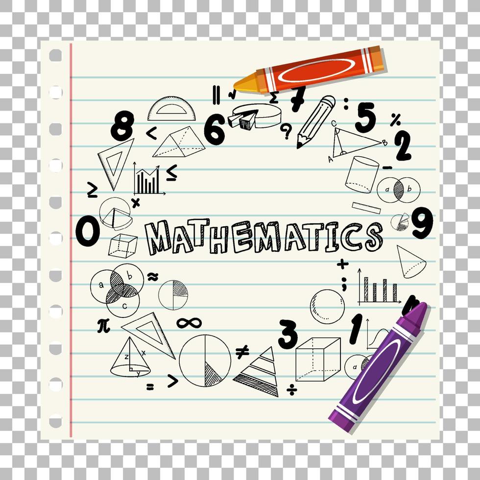 kritzeln sie die mathematische formel mit mathematikschrift auf der notizbuchseite vektor