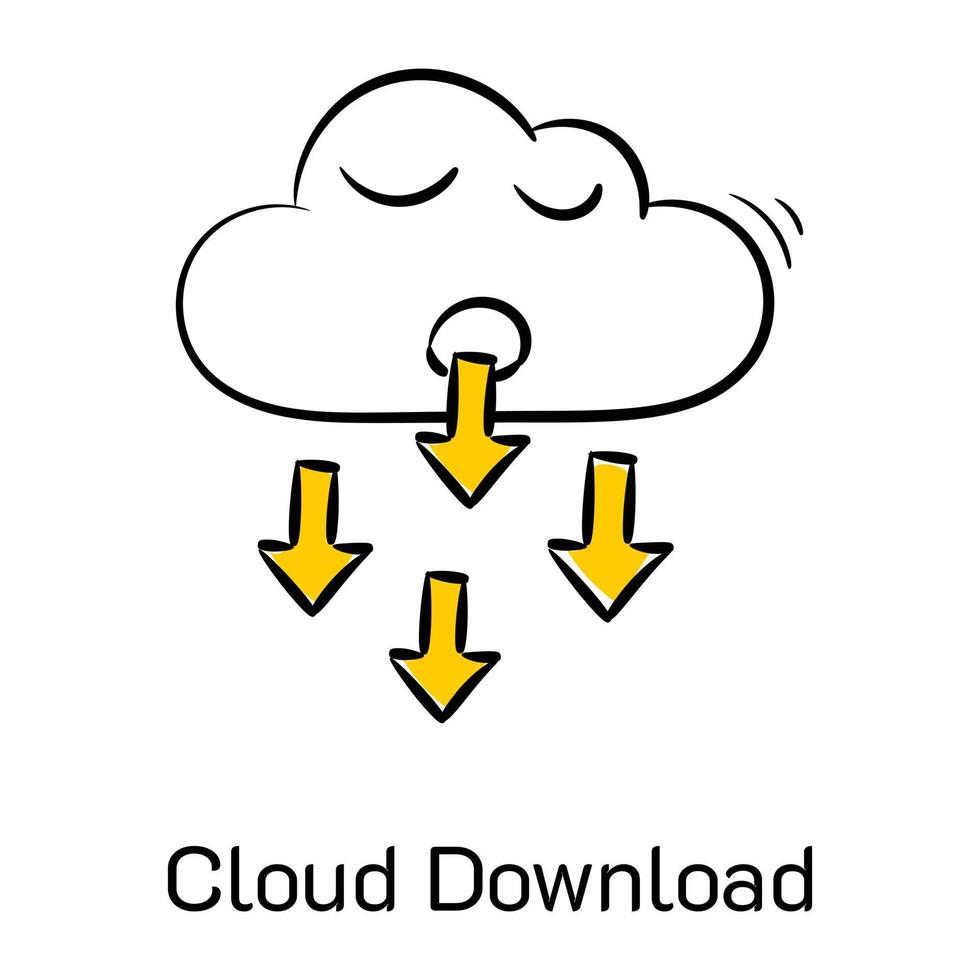 gebrauchsfertiges handgezeichnetes Symbol des Cloud-Downloads vektor