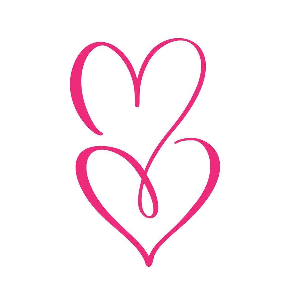 rote Kalligraphie zwei Liebhaberherzen. hand gezeichnetes symbol logo vektor valentinstag. Dekor für Grußkarten, Becher, Fotoüberlagerungen, T-Shirt-Druck, Flyer, Posterdesign