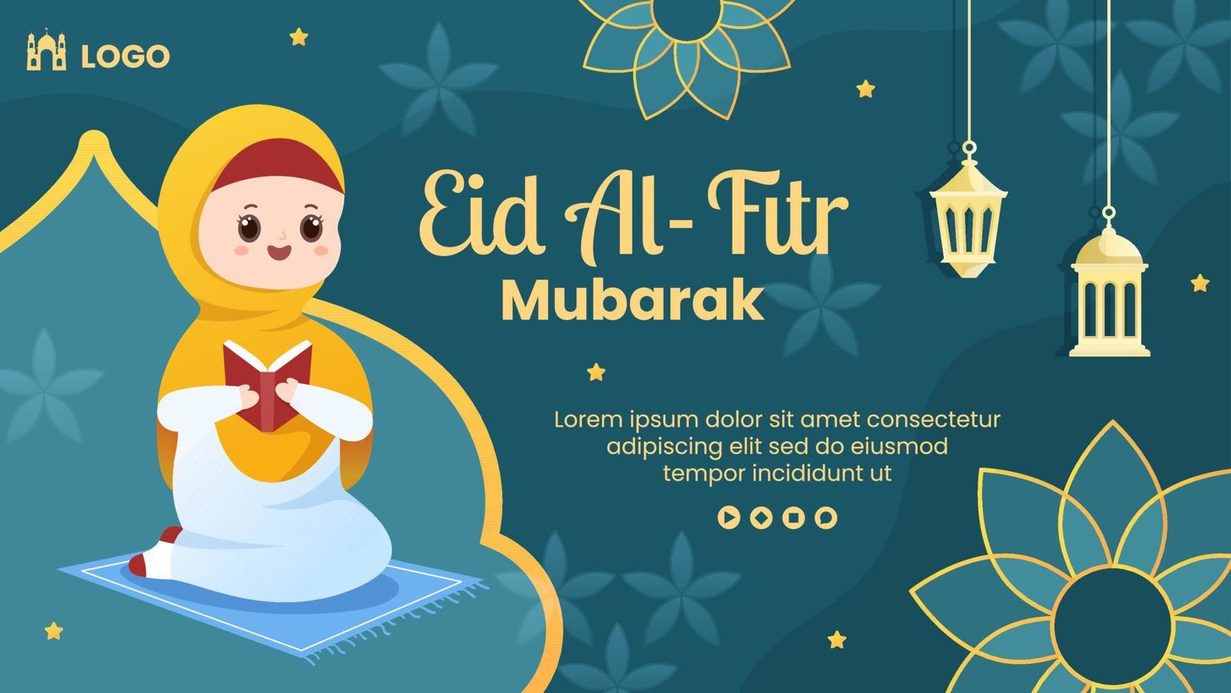 glad eid al-fitr mubarak kanalmall platt designillustration redigerbar av kvadratisk bakgrund för sociala medier, affisch eller gratulationskort vektor