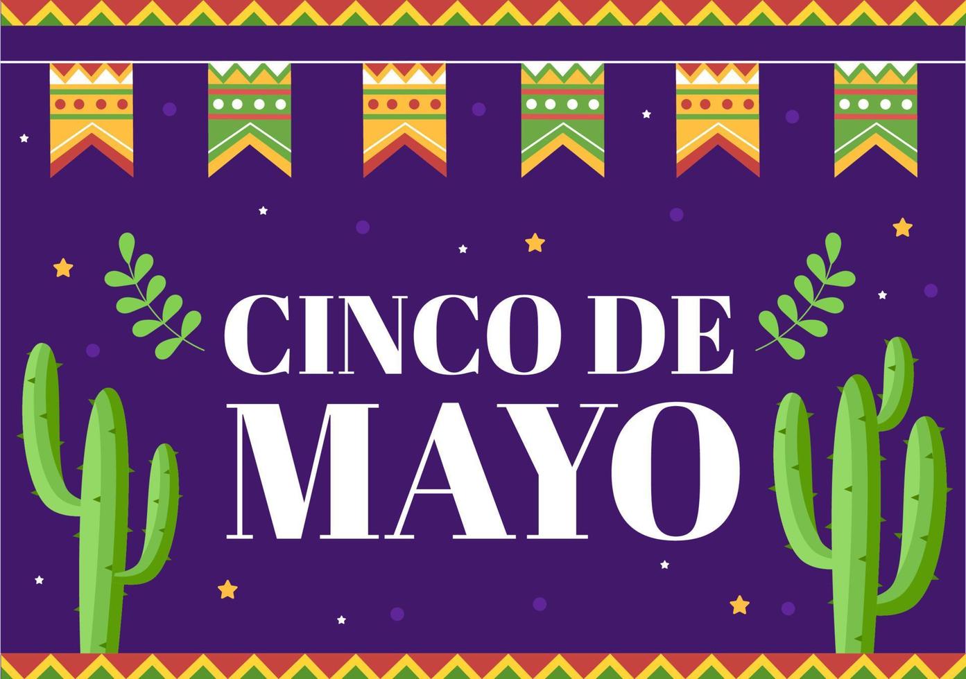 cinco de mayo mexikansk semesterfirande tecknad stilillustration med kaktus, gitarr, sombrero och dricka tequila för affisch eller gratulationskort vektor