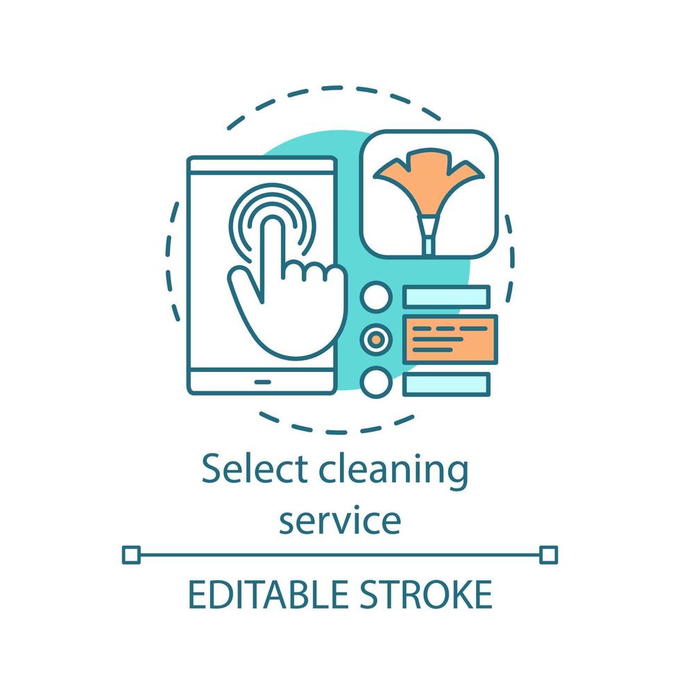Wählen Sie das Symbol für das Konzept des Reinigungsservices aus. reinigungsagentur buchungsidee dünne linie illustration. Ausfüllen von Online-Formularen. Reinigungsplanung. Instandhaltung des Wohnraums. Vektor isoliert Umrisszeichnung. editierbarer Strich