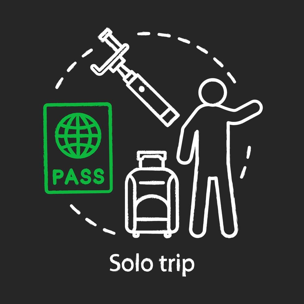 Symbol für das Kreidekonzept der Solo-Reise. Reisestil-Idee. Stadttouren. alleine reisen. Urlaubsziele. vektor isolierte tafelillustration