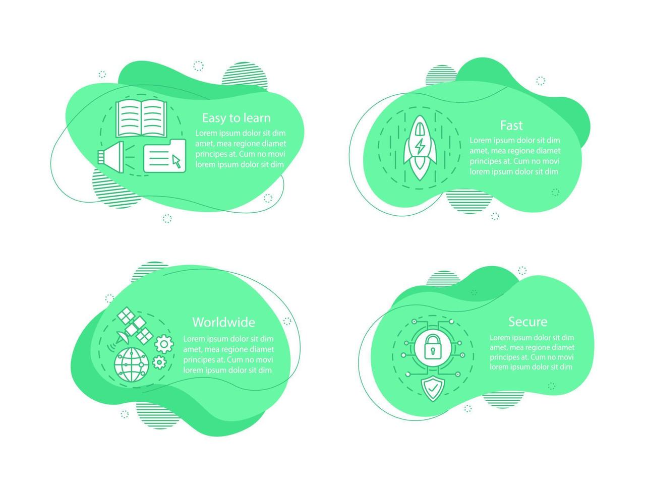 mobilapp koncept illustrationer. infographic mall för onboarding-applikationsskärmar. flytande element med text och linjära ikoner. fyra vågiga bubblor steg. presentation, banner rapport vektor cliparts