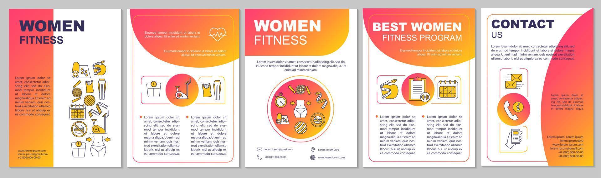 Frauen-Fitness-Broschüre Vorlage. Gewicht verlieren. flyer, broschüre, broschürendruckdesign. gesunder Lebensstil. Training und Diät. Vektorseitenlayouts für Zeitschriften, Geschäftsberichte, Werbeplakate vektor