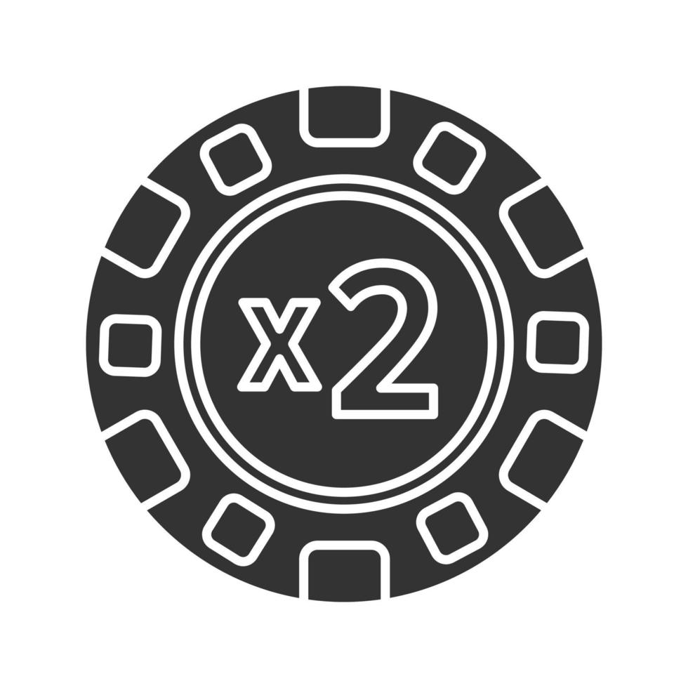 Verdoppeln Sie das Casino-Chip-Glyphen-Symbol. 2x Spielmarken. schwarze Buchse. Silhouettensymbol. negativer Raum. vektor isolierte illustration