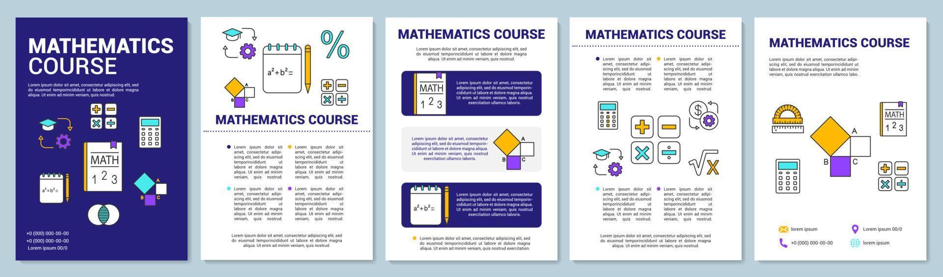 vorlage für mathematikunterrichtsbroschüren. flyer, broschüre, broschürendruckdesign mit linearen illustrationen. Geometrie, Algebra. Vektorseitenlayouts für Zeitschriften, Geschäftsberichte, Werbeplakate vektor