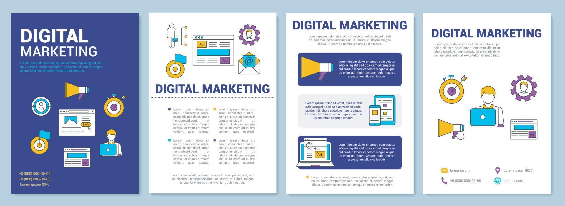 digital marknadsföring broschyr mall layout. reklam. flygblad, häfte, broschyrtryckdesign med linjära illustrationer. vektor sidlayouter för tidskrifter, årsredovisningar, reklamaffischer