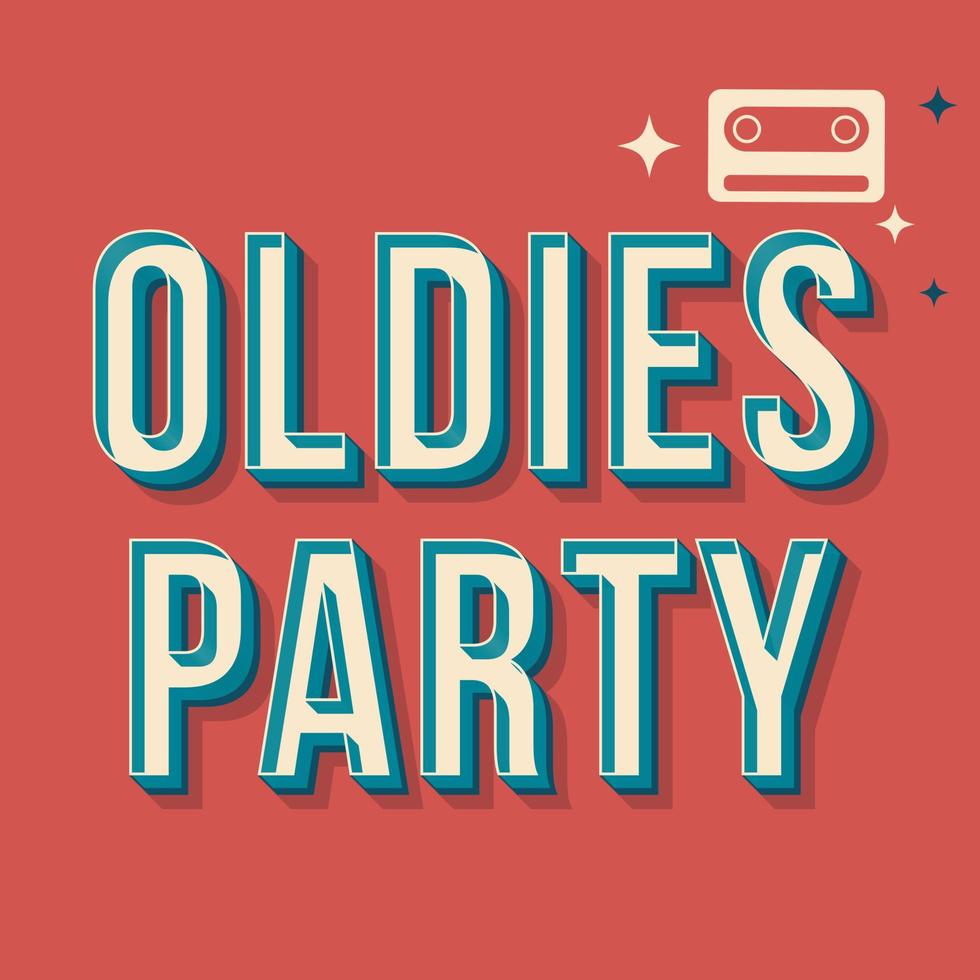 Oldies Party Vintage 3D-Vektor-Schriftzug. retro fette schrift, schriftbild. Pop-Art-stilisierter Text. Buchstaben im Stil der alten Schule. 90er, 80er Poster, Banner, T-Shirt-Typografie-Design. roter Hintergrund vektor