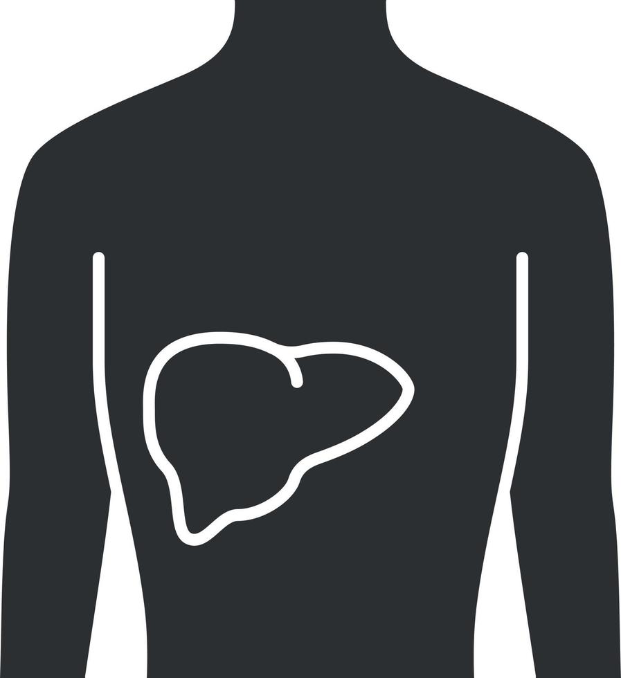 Symbol für gesunde Leber-Glyphe. menschliches organ bei guter gesundheit. Menschen Wellness. funktionierende Verdauungsdrüse. gesunden Magen-Darm-Trakt. Silhouettensymbol. negativer Raum. vektor isolierte illustration