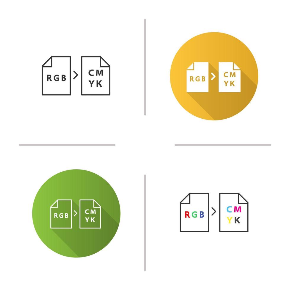 färgmodeller konvertering ikon. rgb-modellkonvertering till cmyk. platt design, linjär och färgstilar. isolerade vektorillustrationer vektor