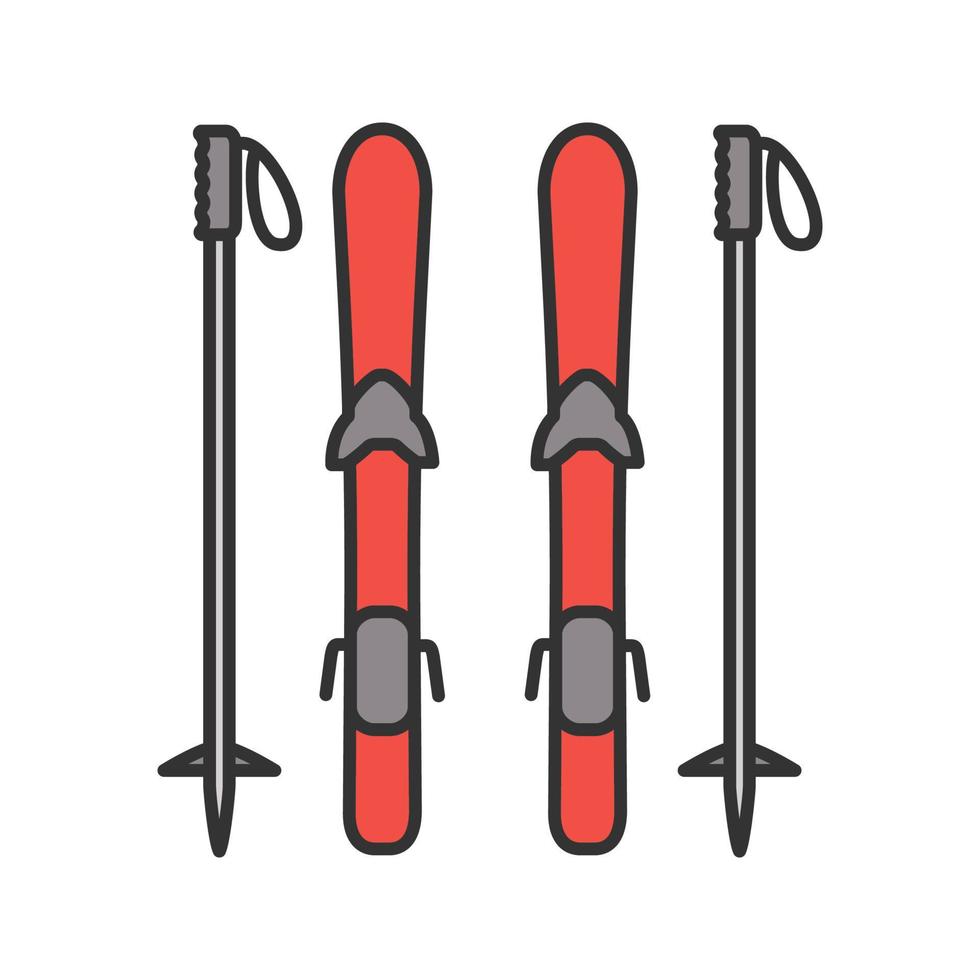 Farbsymbol für Skiausrüstung. Skibretter und Skistöcke. isolierte vektorillustration vektor