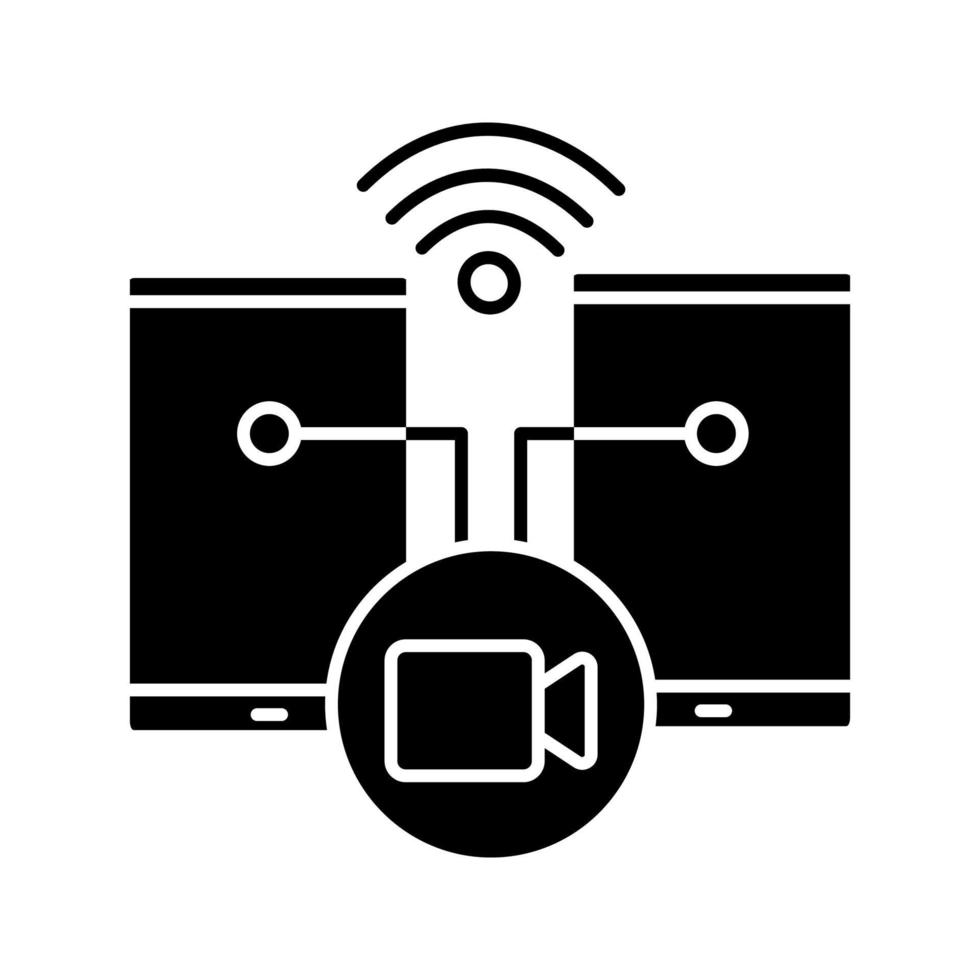 Videobotschaft oder Anrufsymbol. Videodatei senden. Silhouettensymbol. negativer Raum. vektor isolierte illustration