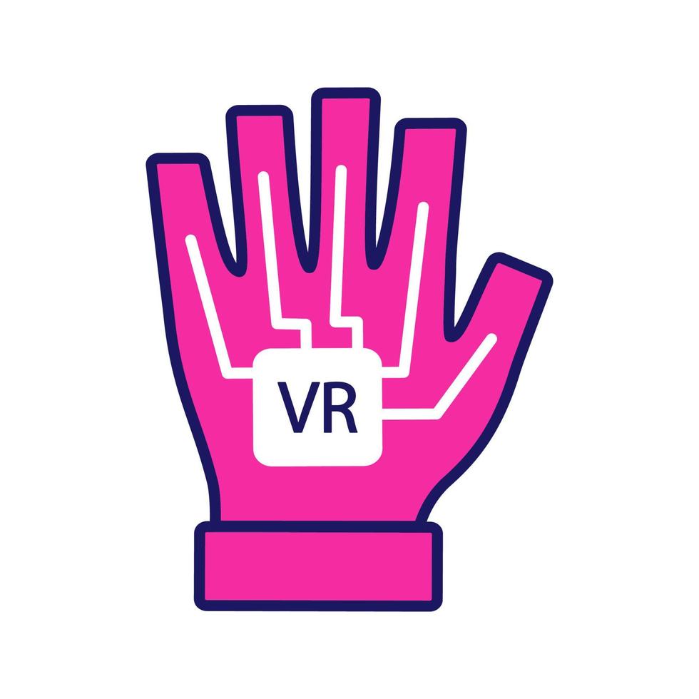 Symbol für die Farbe des VR-Handschuhs. haptischer, drahtgebundener Handschuh. Datenhandschuh, Cyberhandschuh. isolierte Vektorillustration vektor