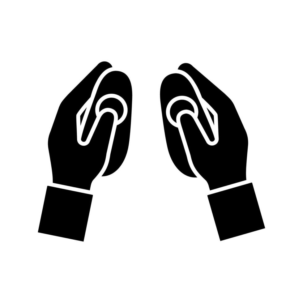 vr trådlös handkontroll glyfikon. siluett symbol. händer som håller virtuell verklighet gamepad. vr spelkonsol, fjärrkontroll. negativt utrymme. vektor isolerade illustration