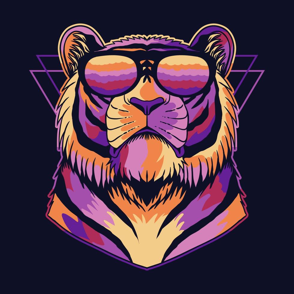 Tiger cool bunt trägt eine Brille Vektor-Illustration vektor