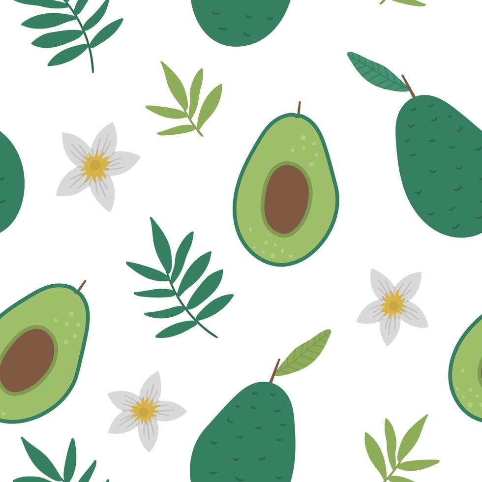 Vektor Avocado Musterdesign. Dschungelfrucht-Wiederholungshintergrund. hand gezeichnete flache exotische textur. helles, kindliches, gesundes, tropisches Sommeressen, digitales Papier.