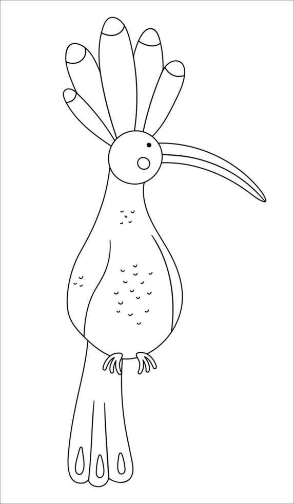 vektor söt hoopoe kontur. rolig tropisk exotisk fågel svartvit illustration. rolig målarbok för barn. djungel sommar clipart