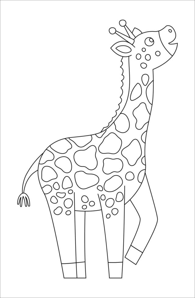 vektor söt giraff kontur. roliga tropiska exotiska djur svartvit illustration. rolig målarbok för barn. djungel sommar clipart